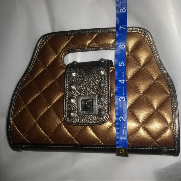 Be&D VINTAGE STUDDED SMALL HANDBANG/CLUTCH METALLIC BRONZE LEATHER CLUTCH - Picture 12 of 12